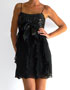 location robe bustier noire a sequins, jupe volants BDBG