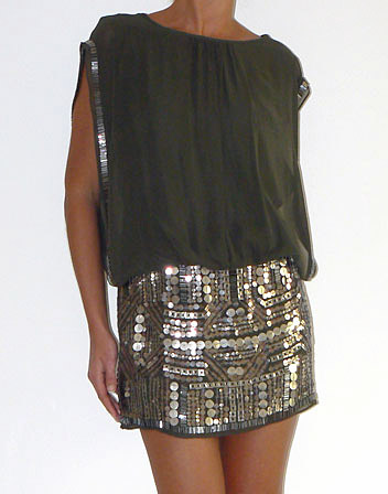 robe de soire kaki en sequins argent en location