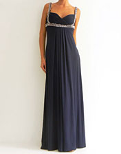 Robe longue bleu marine et strass en location