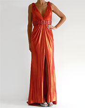 robe de soire rouge orang brillante TERANI a louer