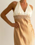 location robe longue satin camel