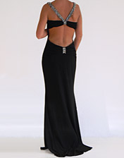 Robe longue noire a strass dos nu a louer pour soiree