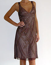 robe mi-longue marron et sequins dorés a louer pour soiree